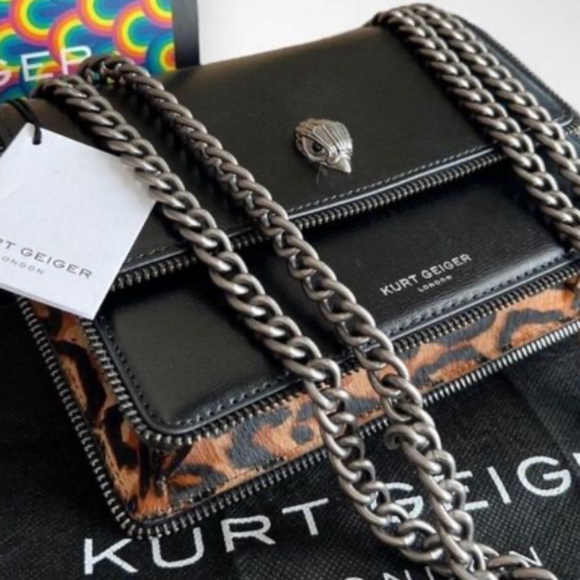 New🖤🐆Kurt Geiger Shoreditch Black Small Leather & Genuine Calf Hair Bag - Picture 4 of 5
